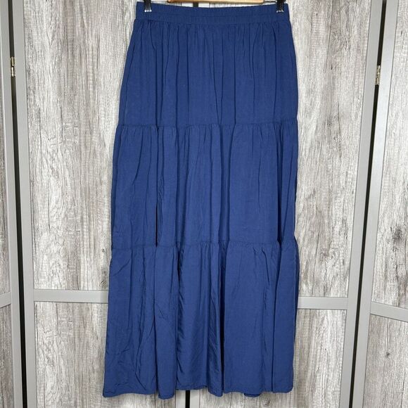 Scarlet Darkness Maxi Skirt Tiered Elastic Waist Navy Blue Color Steampunk Sz M - Picture 1 of 5